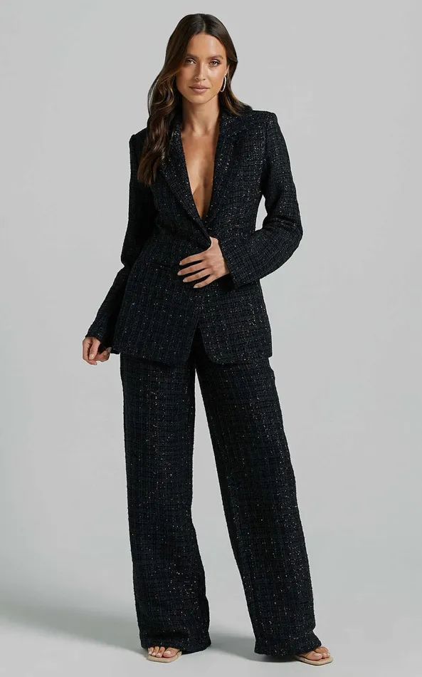 Showpo Dominik Pants 8211 Tweed Tailored High Waisted Wide Leg In Black Women Pants Showpo Dominik Pants 8211 Tweed Tailored High Waisted Wide Leg In Black Women Pants
