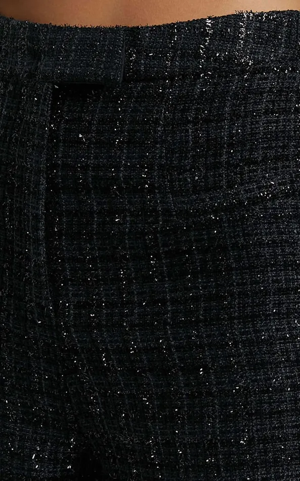 Showpo Dominik Pants 8211 Tweed Tailored High Waisted Wide Leg In Black Women Pants