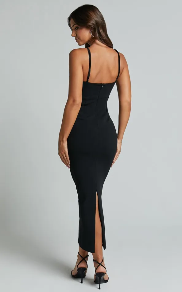 Showpo Dominika Midi Dress 8211 Halter Neck Cut Out Bodycon Dress In Black Women Dresses