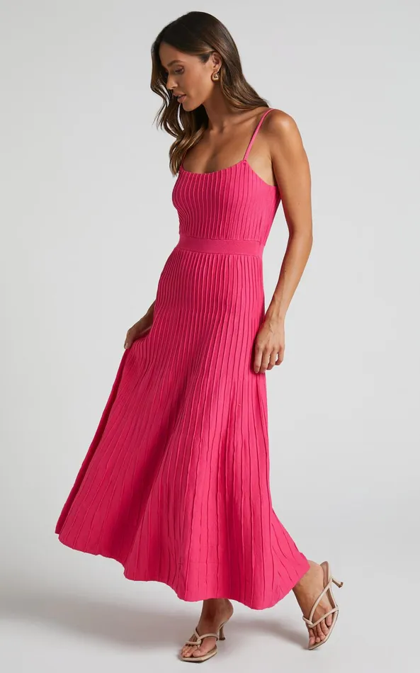 Showpo Donissa Midi Dress 8211 Panelled Knit Dress In Hot Pink Women Dresses