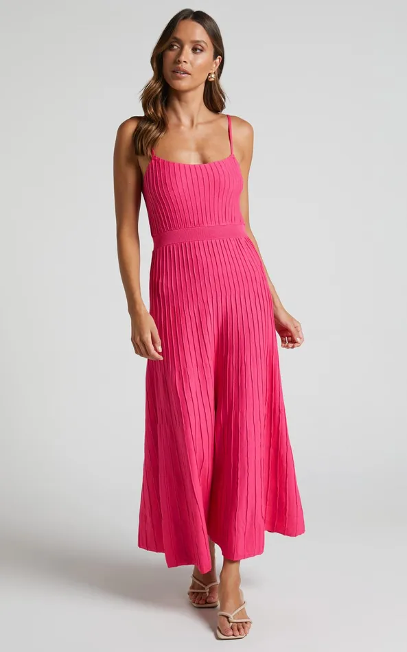 Showpo Donissa Midi Dress 8211 Panelled Knit Dress In Hot Pink Women Dresses