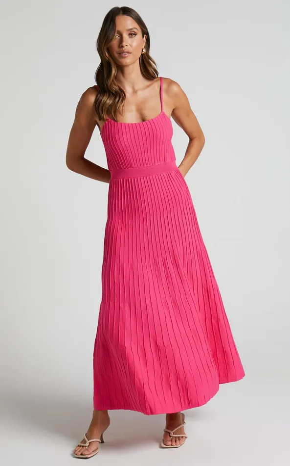 Showpo Donissa Midi Dress 8211 Panelled Knit Dress In Hot Pink Women Dresses