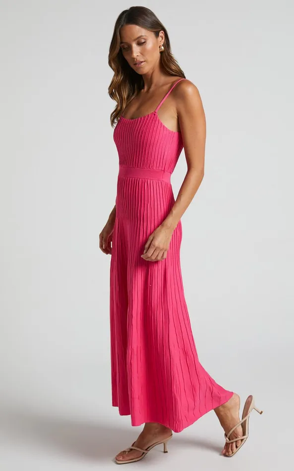 Showpo Donissa Midi Dress 8211 Panelled Knit Dress In Hot Pink Women Dresses