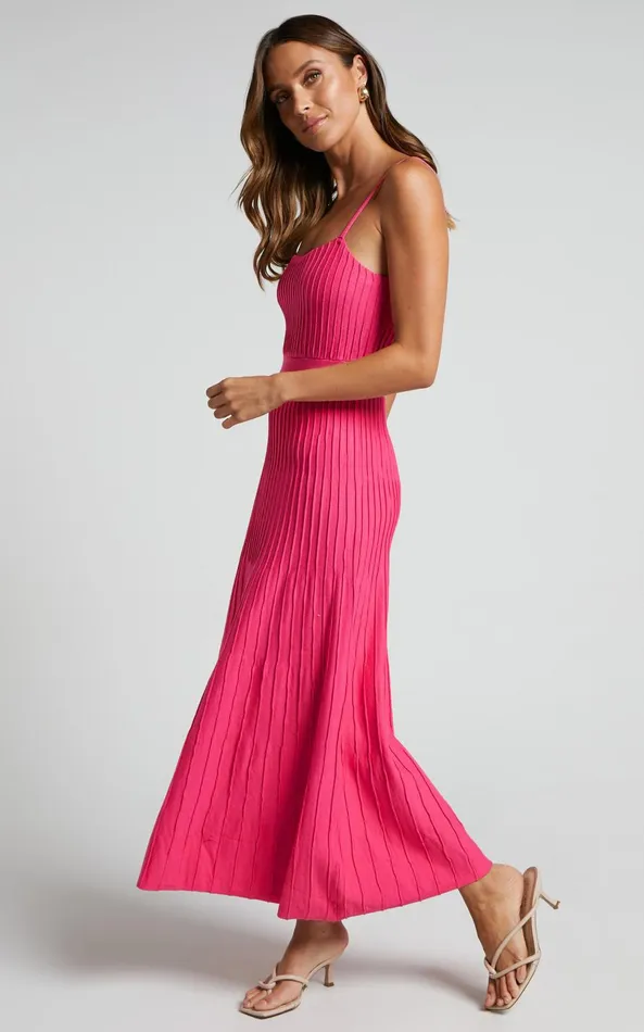 Showpo Donissa Midi Dress 8211 Panelled Knit Dress In Hot Pink Women Dresses