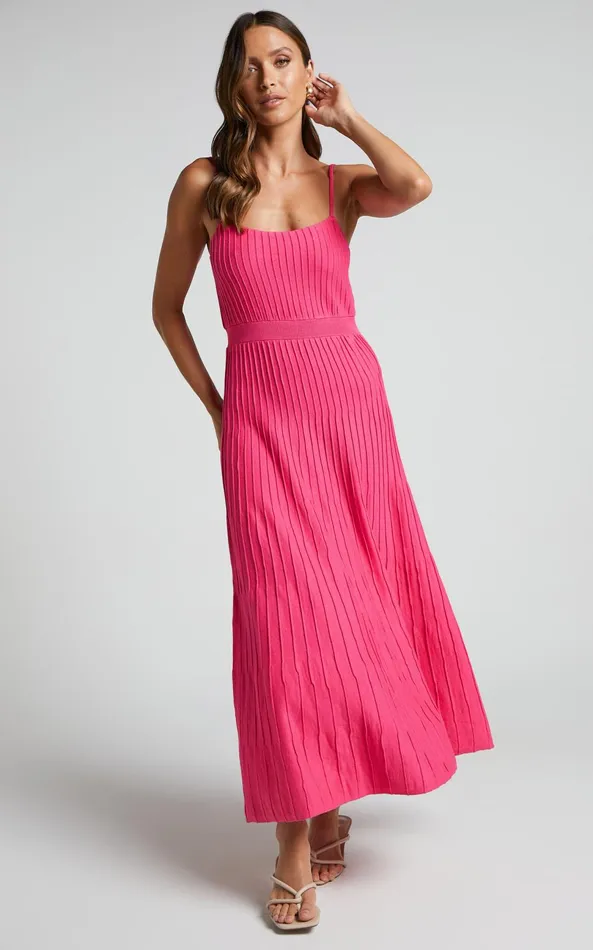 Showpo Donissa Midi Dress 8211 Panelled Knit Dress In Hot Pink Women Dresses