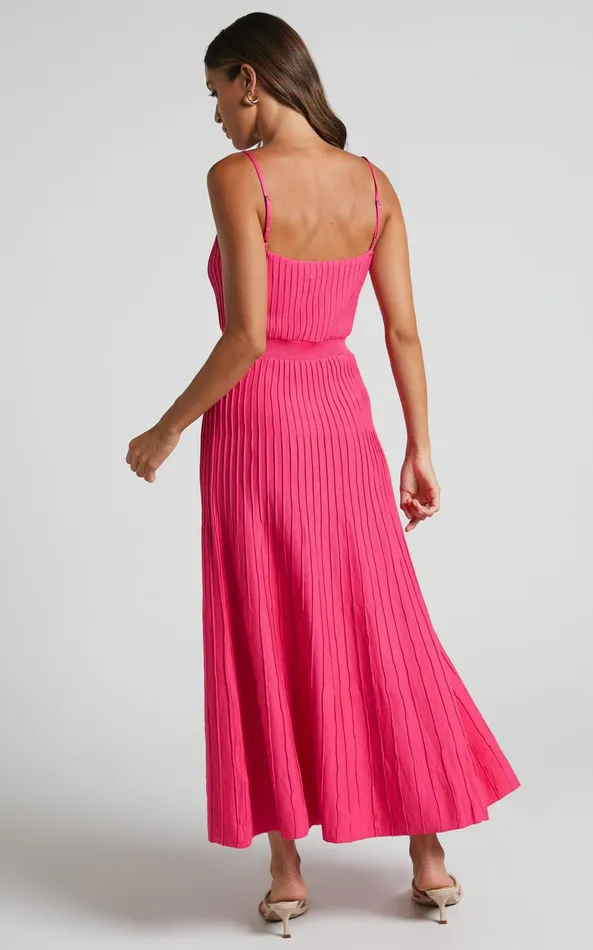 Showpo Donissa Midi Dress 8211 Panelled Knit Dress In Hot Pink Women Dresses