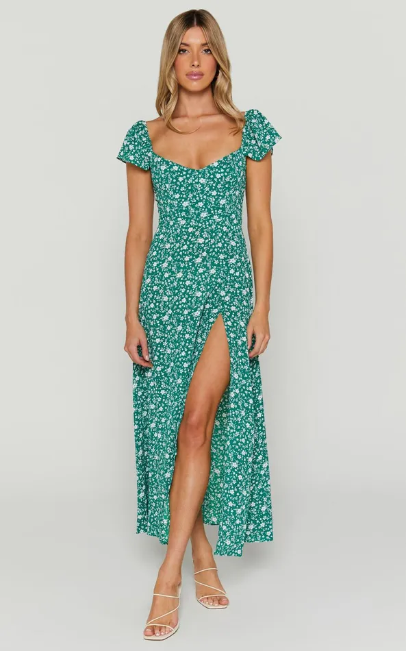 Showpo Donissa Midi Dress 8211 Thigh Split Flutter Sleeve Dress In Green Women Curve Clothes Showpo Donissa Midi Dress 8211 Thigh Split Flutter Sleeve Dress In Green Women Curve Clothes