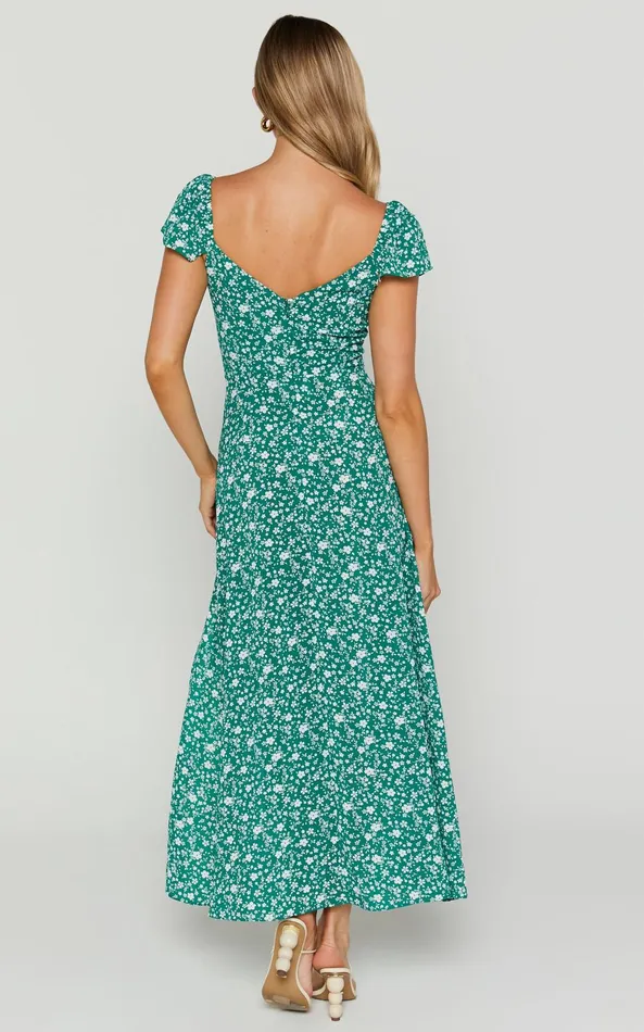 Showpo Donissa Midi Dress 8211 Thigh Split Flutter Sleeve Dress In Green Women Curve Clothes