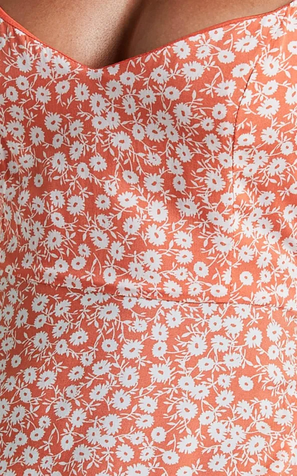 Showpo Donissa Midi Dress 8211 Thigh Split Flutter Sleeve Dress In Orange Floral Women Curve Clothes