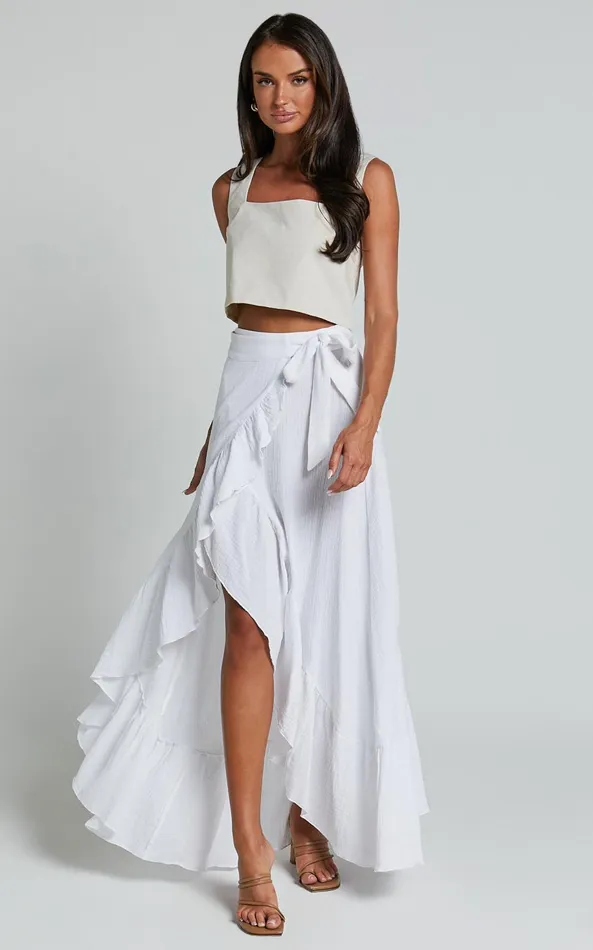 Showpo Donita Midi Skirt 8211 Muslin Wrap Skirt In White Women Skirts