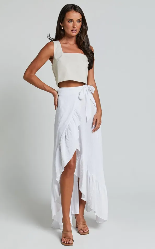 Showpo Donita Midi Skirt 8211 Muslin Wrap Skirt In White Women Skirts