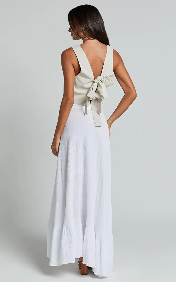Showpo Donita Midi Skirt 8211 Muslin Wrap Skirt In White Women Skirts
