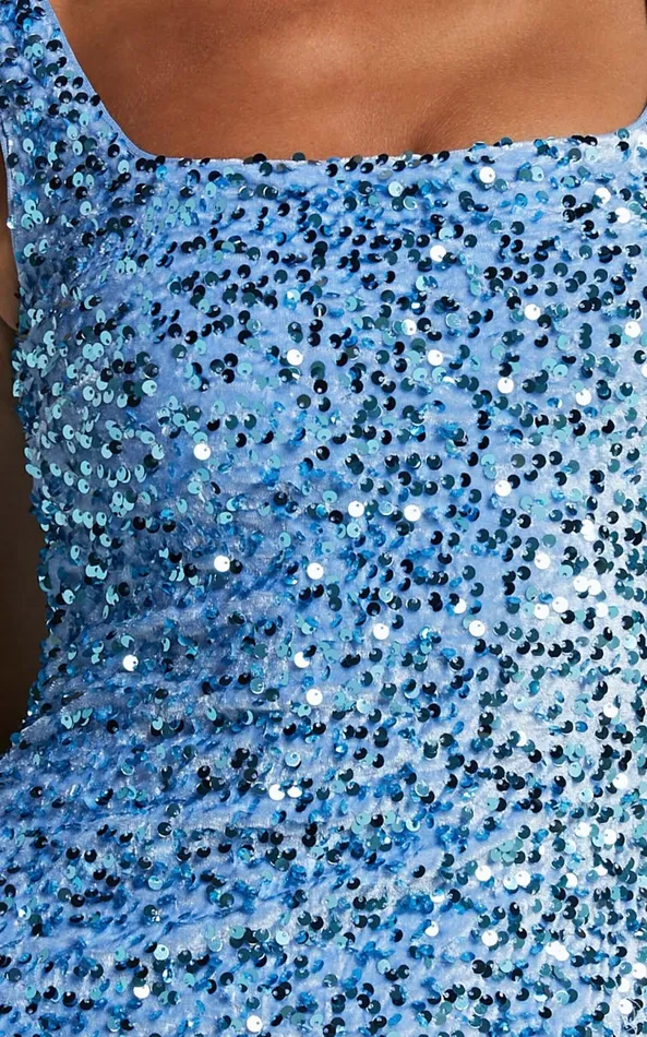 Showpo Donna Mini Dress 8211 Square Neck Sequin Dress In Blue Women Dresses