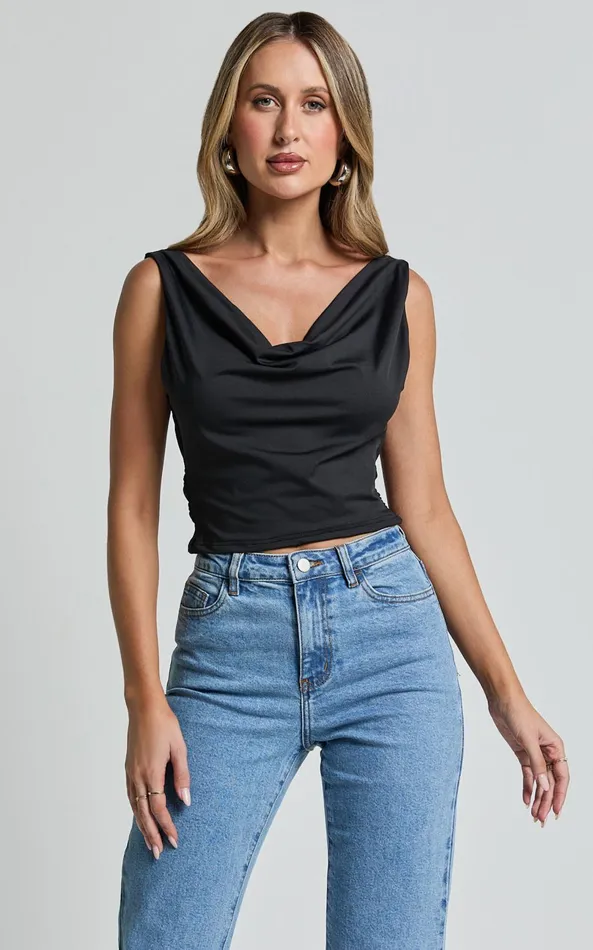Showpo Doris Top 8211 Cowl Neck Crop Top In Black Women Tops