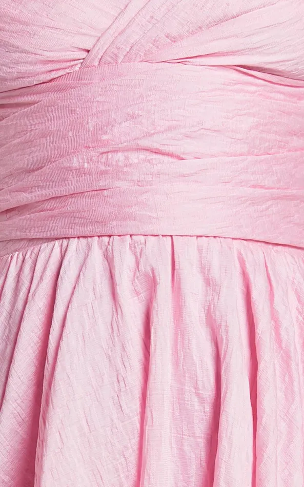 Showpo Dorothea Midi Dress 8211 V Neck Puff Sleeve Ruched Bust In Pink Women Dresses