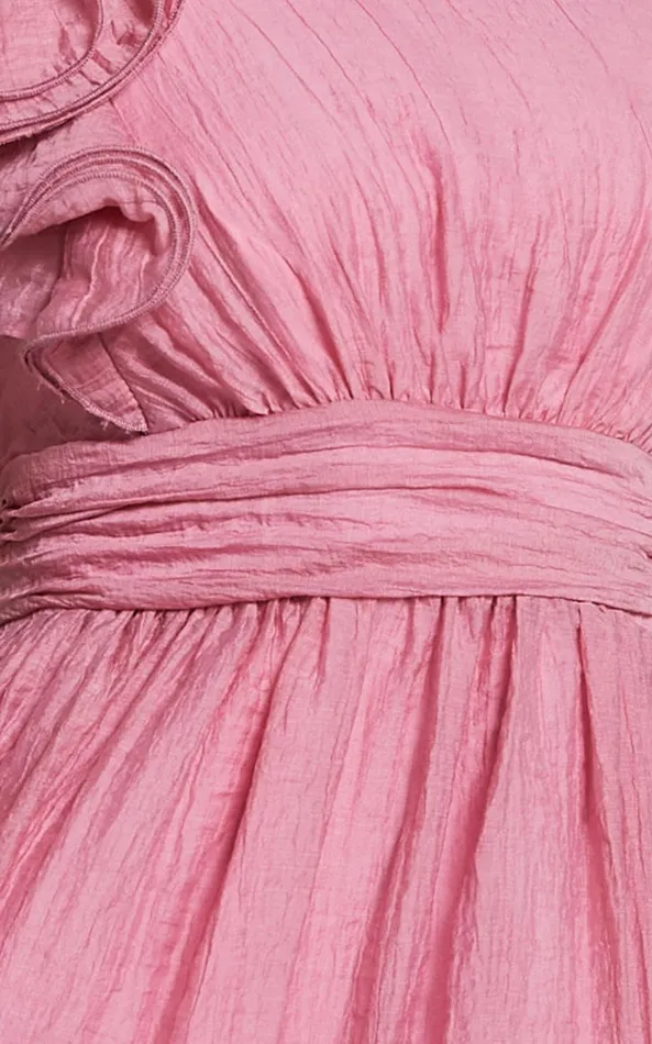 Showpo Dorothy Midi Dress 8211 One Shoulder Frill Detail Fit And Flare Dress In Pink Women Dresses