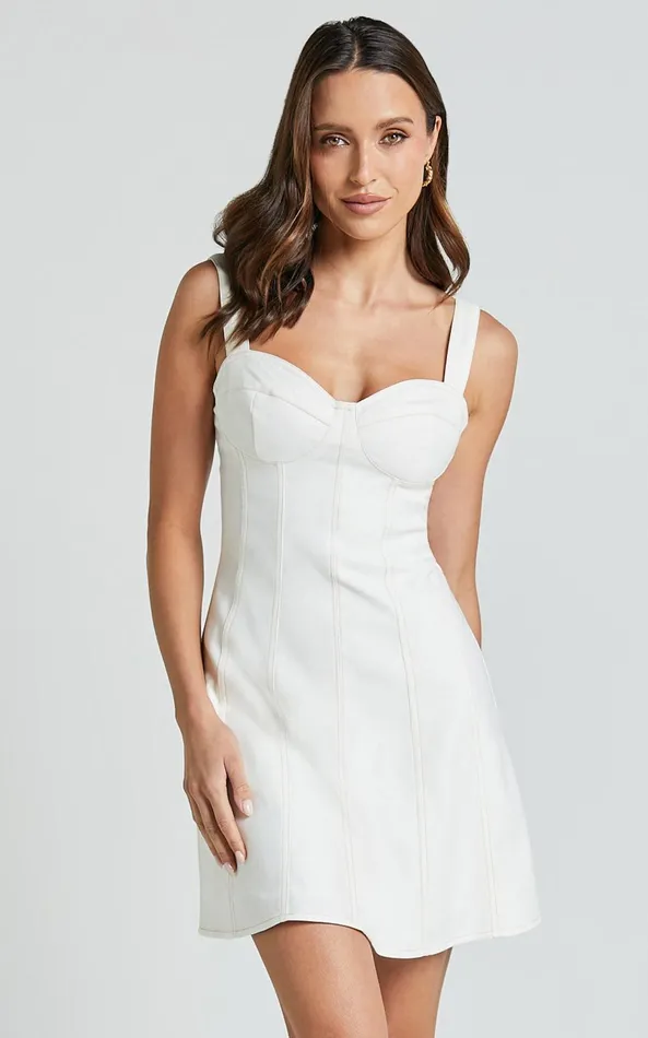 Showpo Dove Mini Dress 8211 Sweetheart Wide Strap Fit And Flare Dress In White Women Dresses