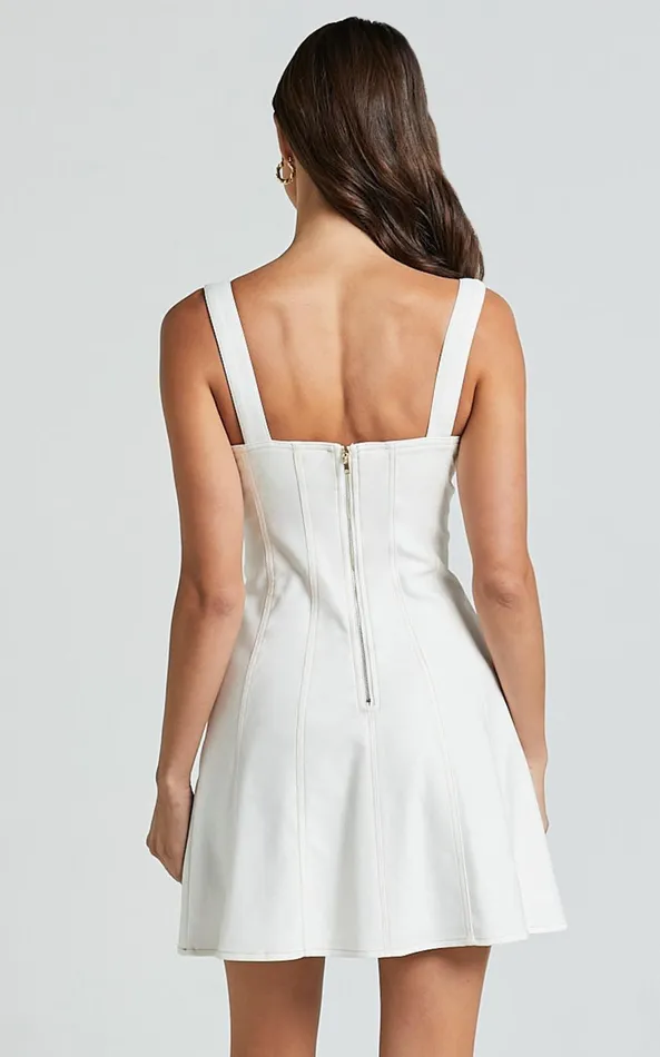 Showpo Dove Mini Dress 8211 Sweetheart Wide Strap Fit And Flare Dress In White Women Dresses