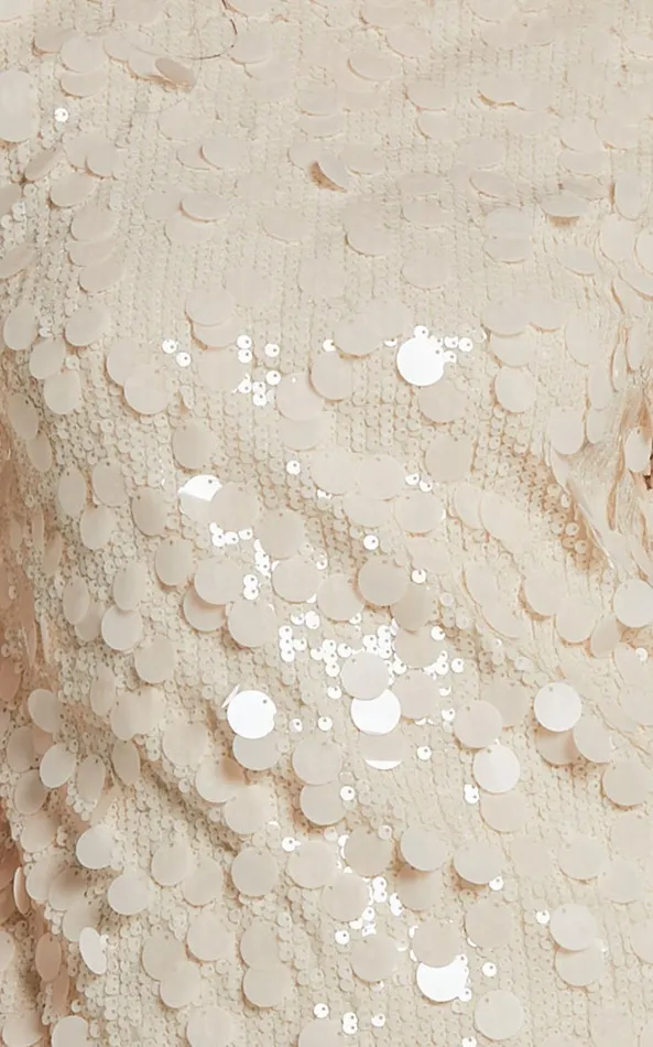 Showpo Drea Mini Dress 8211 Short Sleeve Low Back Sequin Dress In Cream Women Dresses
