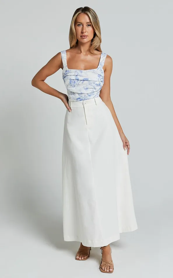 Showpo Dresden Top 8211 Square Neck Ruched Bodice Corset Top In White And Blue Floral Women Tops