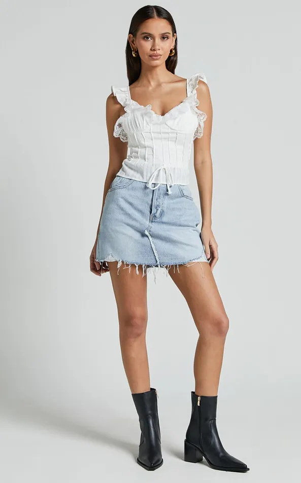 Showpo Drew Top 8211 Textured Lace Frill Detail Top In White Women Tops