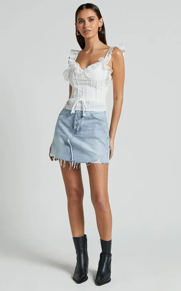 Showpo Drew Top 8211 Textured Lace Frill Detail Top In White Women Tops