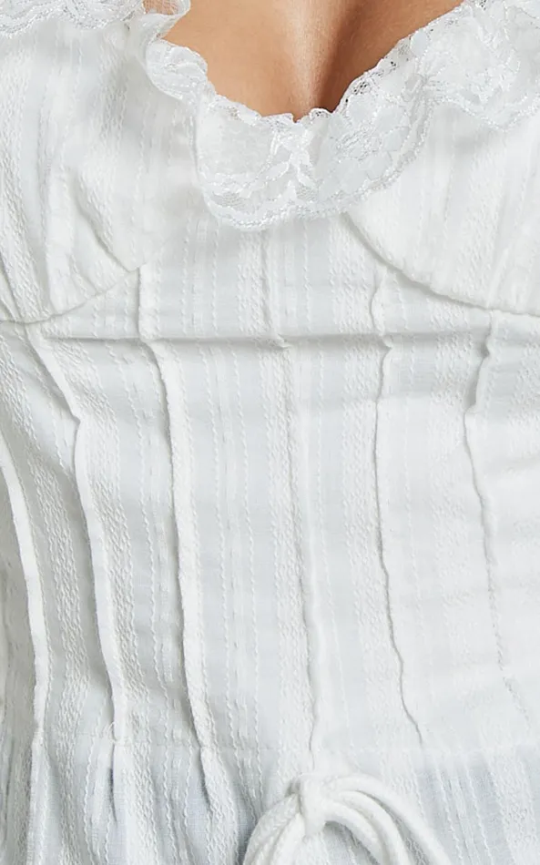 Showpo Drew Top 8211 Textured Lace Frill Detail Top In White Women Tops