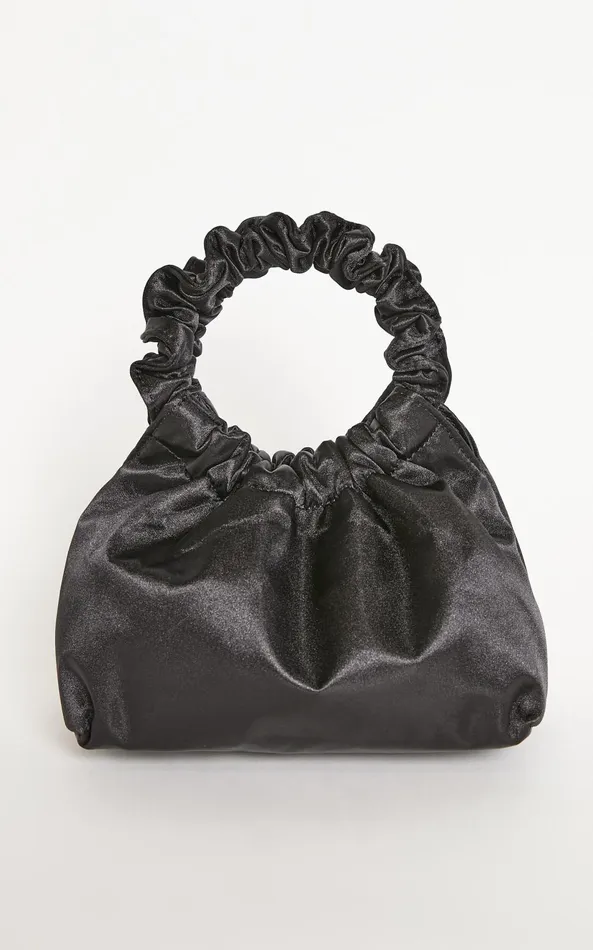 Showpo Dubai Satin Ruched Top Handle Bag In Black Women Bags
