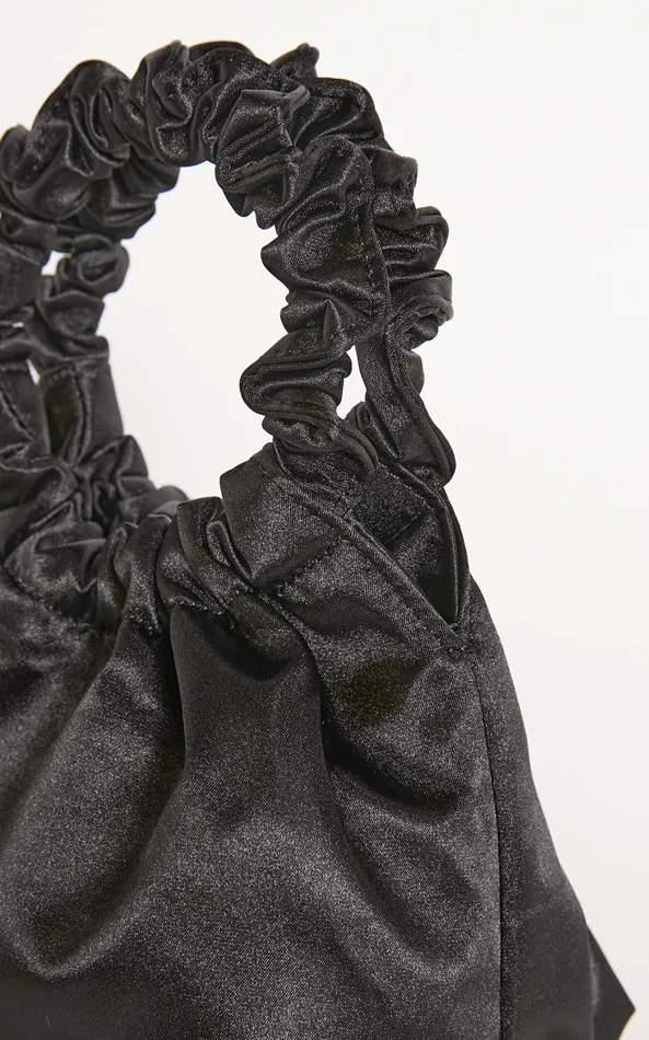 Showpo Dubai Satin Ruched Top Handle Bag In Black Women Bags