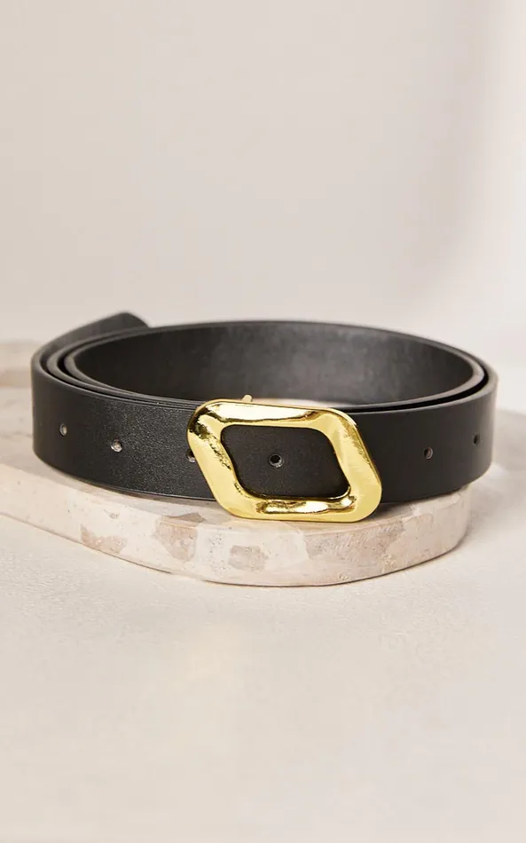 Showpo Duffy Belt 8211 Asymmetrical Square Buckle Detail Belt In Black Women Belts