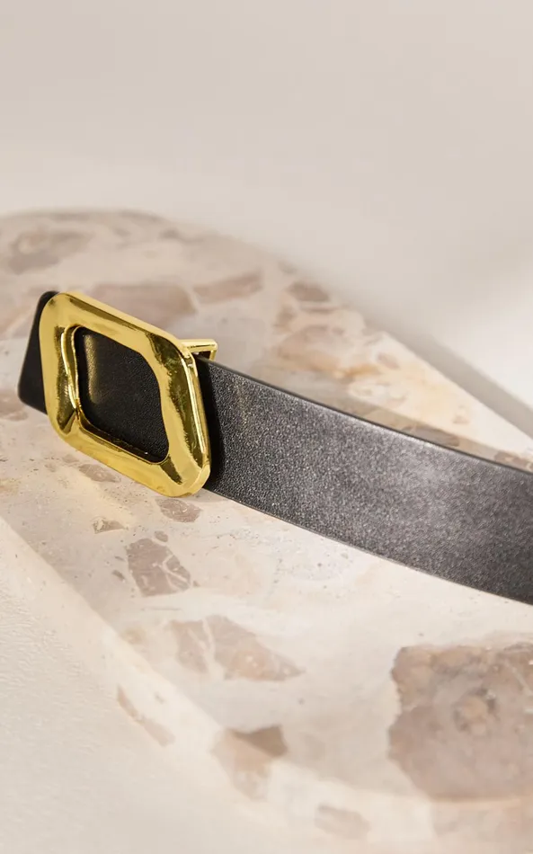 Showpo Duffy Belt 8211 Asymmetrical Square Buckle Detail Belt In Black Women Belts