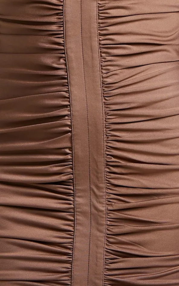 Showpo Dulce Mini Dress 8211 Long Sleeve Ruched Dress In Mocha Women Dresses