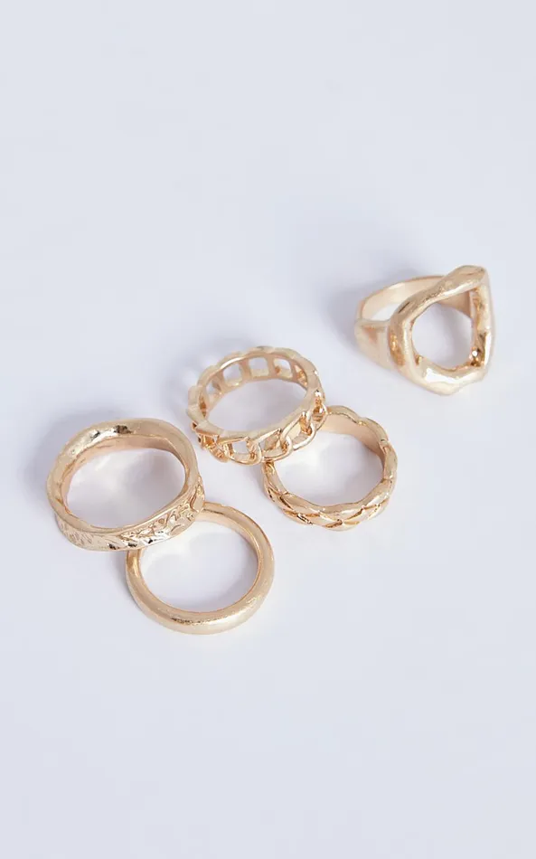Showpo Dylan 5 Ring Pack 8211 Irregular Shape Detail 5x Ring Pack In Gold Women Rings Showpo Dylan 5 Ring Pack 8211 Irregular Shape Detail 5x Ring Pack In Gold Women Rings