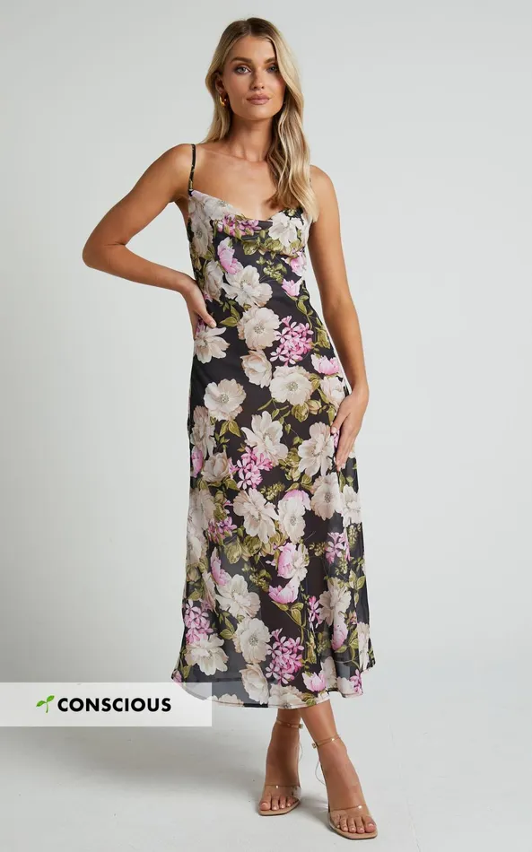 Showpo Dylan Midi Dress 8211 Cowl Neck Dress In Midnight Floral Women Dresses Showpo Dylan Midi Dress 8211 Cowl Neck Dress In Midnight Floral Women Dresses