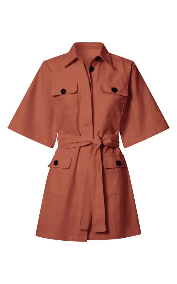 Showpo Dynalyn Mini Dress 8211 Wide Sleeve Utility Dress In Terricotta Women Curve Clothes