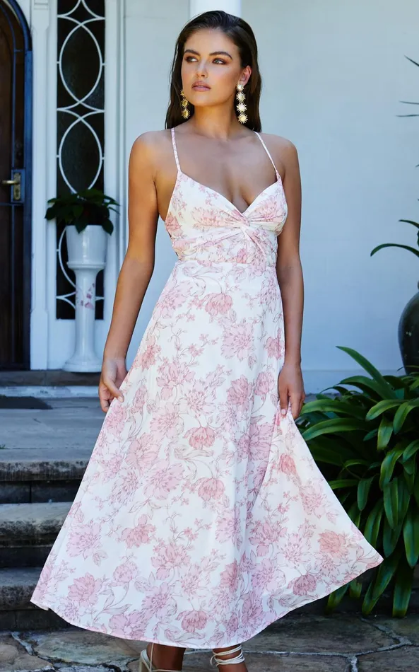 Showpo Ebielle Midi Dress 8211 Tie Up Back Slip Dress In Pastel Spring Floral Women Dresses