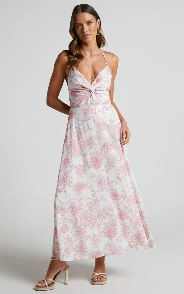 Showpo Ebielle Midi Dress 8211 Tie Up Back Slip Dress In Pastel Spring Floral Women Dresses