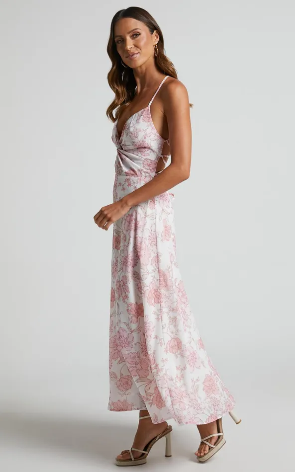 Showpo Ebielle Midi Dress 8211 Tie Up Back Slip Dress In Pastel Spring Floral Women Dresses