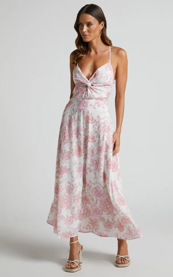 Showpo Ebielle Midi Dress 8211 Tie Up Back Slip Dress In Pastel Spring Floral Women Dresses