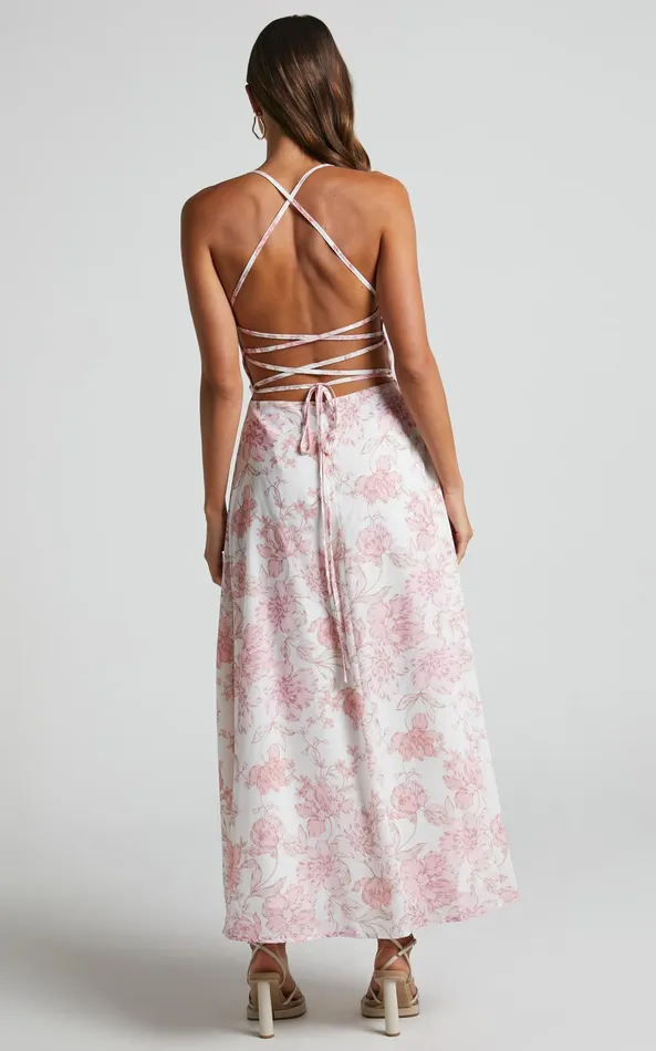 Showpo Ebielle Midi Dress 8211 Tie Up Back Slip Dress In Pastel Spring Floral Women Dresses