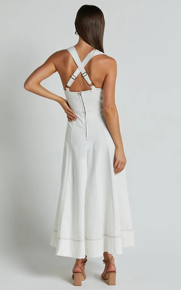 Showpo Edeline Midi Dress 8211 Wide Strap Sweetheart Bust Dress In White Women Dresses