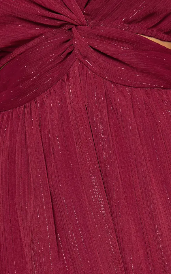 Showpo Edelyn Midi Dress 8211 Cut Out Balloon Sleeve Tiered Dress In Burgundy Women Dresses