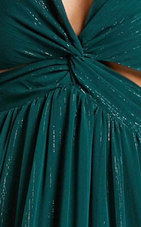 Showpo Edelyn Midi Dress 8211 Cut Out Balloon Sleeve Tiered Dress In Emerald Women Curve Clothes