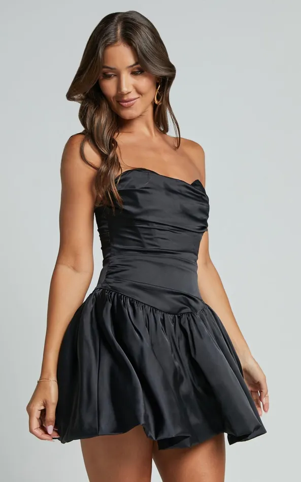Showpo Edina Mini Dress 8211 Strapless Drop Waist Puff Ball Dress In Black Women Dresses