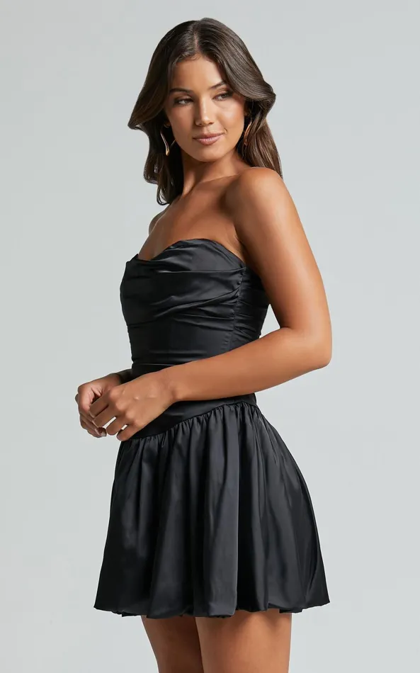 Showpo Edina Mini Dress 8211 Strapless Drop Waist Puff Ball Dress In Black Women Dresses