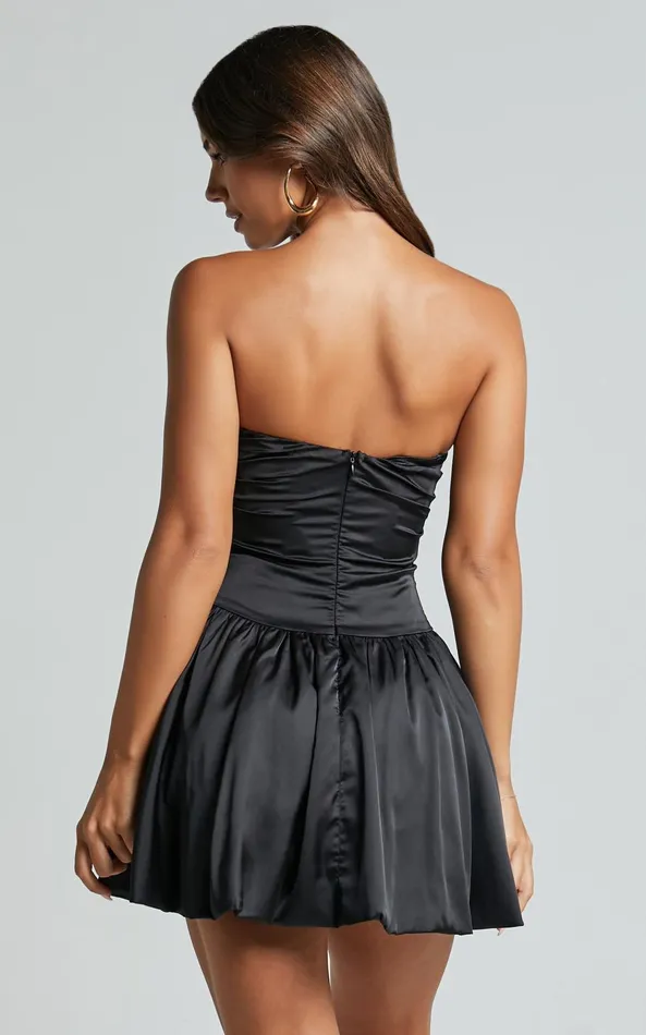 Showpo Edina Mini Dress 8211 Strapless Drop Waist Puff Ball Dress In Black Women Dresses