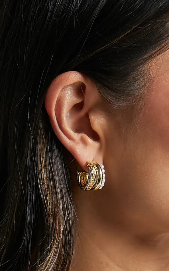 Showpo Edith Earrings 8211 Triple Hoop Pearl Detail Earrings In Gold Women Earrings Showpo Edith Earrings 8211 Triple Hoop Pearl Detail Earrings In Gold Women Earrings