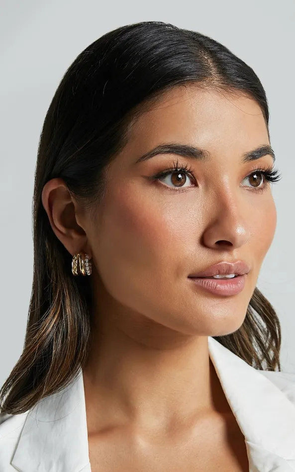 Showpo Edith Earrings 8211 Triple Hoop Pearl Detail Earrings In Gold Women Earrings