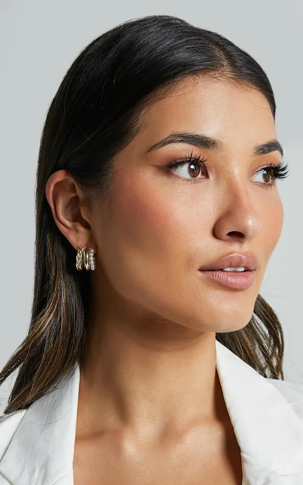 Showpo Edith Earrings 8211 Triple Hoop Pearl Detail Earrings In Gold Women Earrings