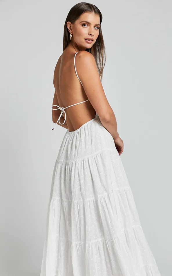 Showpo Edyta Maxi Dress 8211 Ruched Tiered Dress In White Women Dresses